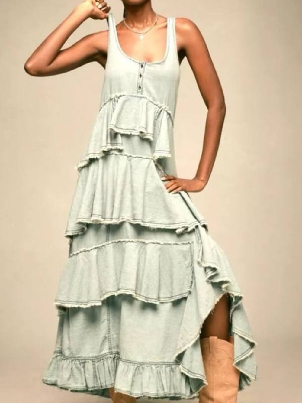 Pilcro Sleeveless Tiered Ruffled Denim Midi Dress NWOT